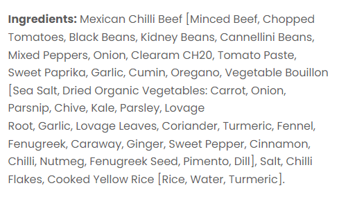 Halal Ready Meals - Spaghetti ingredients