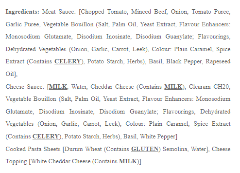 Halal Ready Meals - lasagne ingredients