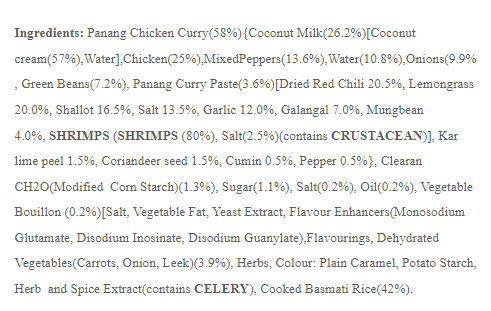 Halal Ready Meals - panang ingredients