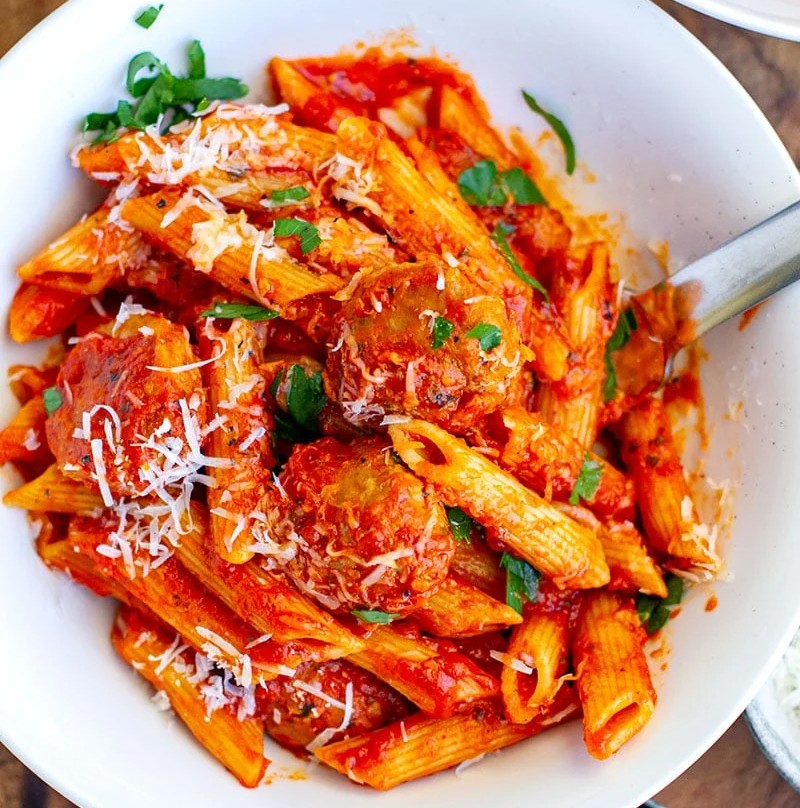 Beef Meatballs and Penne Pasta